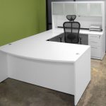 U-shape  white office desk with large storage