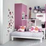 Loft furniture idea with table and storage in pink theme