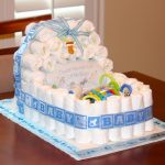 baby boy shower decorations for tables with diaper cake ideas and cute blue ribbon