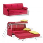 fashionable red sofa that turn into bed design with sectional backret and yellow pillows with metal stairs