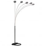 luxurious floor lamp of stainless steel with multi bulb lighting and metal pole with black base made of plastic
