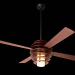 mid century modern ceiling fan with light in the center and wooden motor