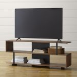 unique minimalis wooden media console in s shape for book storage beneath television on wooden floor from skndinavian furniture austin