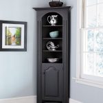 Deep grey stained wood corner hutch storage in classic style