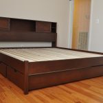 bedroom wood low profile storage drawers plus bookcase headboard queen platform bed frame
