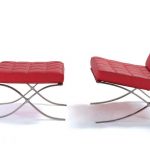 modern and stylish red barcelona chair dimension idea with foot rest and plaid pattern on the surface with metal frame