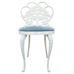 Beautiful white vanity chair with back and blue cushion