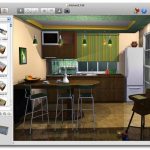 Kitchen room with mini kitchen bar plus bar stools design in 3 dimension