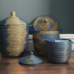 sophisticated senegalese storage baskets in blue zig zag pattern