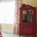 Best Red Toile Curtains Near Book Hutch In Bedroom