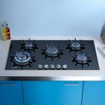 Modern Black Built In Stove With Blue And White Cabinet Color