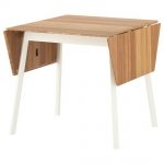 Wooden drop leaf table with clear natural lines and white legs