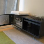 stunning cat litter box ideas with modern black cabinets plus pretty centerpiece