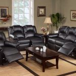 Leather reclining sectionals in black deep brown coated wooden coffee table
