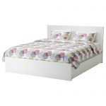 Modern White Wooden Ikea Bed Frame With Drawers And Polcadot Pattern On Bed Pillows