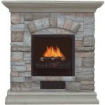 electric-fireplace-with-mantel-and-faux-stone-and-multicolor-stone-facade-features-3D-log-flame-motion-effect-with-two-level-options-of-heater-and-poystone-mantel