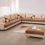 fascinating tufted long sectional sofa in brown scheme together with fabric ottoman plus awesome rug together with ceramic tile floor