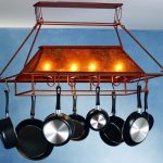 Awesome Design Of Pot Rack With Lights On White Ceiling