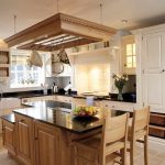 Country Kitchen Makeovers On A Budget WIth Wooden Kitchen Island And Hanger Storage Place