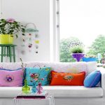 Pretty Living Room With White Sofa Colorful Pillow Small Table And Yellow Pot With Stand Of Home Furnishing Catalogs