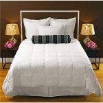Soft and white cal king bed comforter set a pair of black metal bedside tables with a pair of table lamps