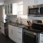 Modern White Kitchen With White Cabinet Set And Ikea Stainless Steel Backsplash