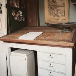 White Wooden Classic Darfting Table With Chair And Drawers In A Nook