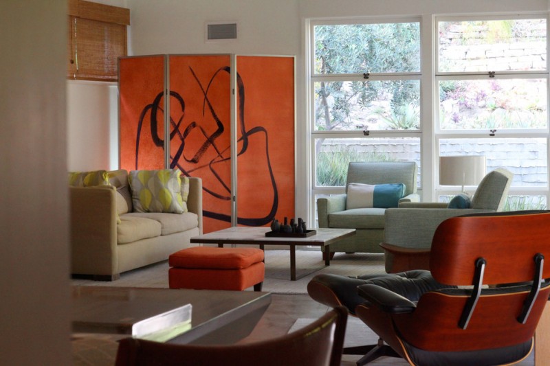 mid century modern living room idea orange room partitions with artistically abstract line