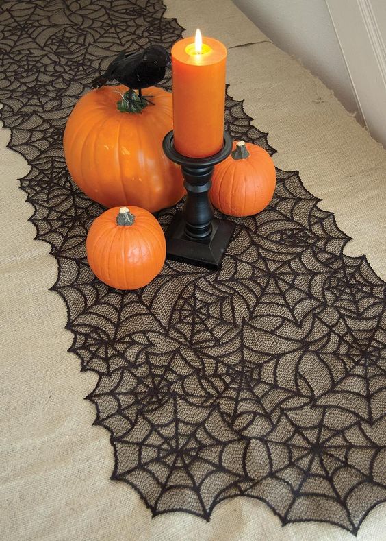 lace spider web table runner in black