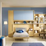 amazing teenage girl bedroom with elegant soft blue shades also interesting cream wooden cabinet with buil-in bed also interesting smalll office desk in tile flooring concept