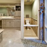 amazing master bathroom remodel with bathtub and modern wooden vanity units plus sink and mirror and toilet and pretty decorative tree
