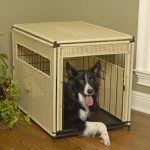 simple but elegant dog crate idea with rattan wall and roof