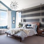 stripe patterned wall bedroom decoration with wooden bedding set with unique chandelier with stripe pattern sofa design