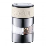 elegant and luxurious bodum salt and pepper grinder idea with black and white and transparent accent