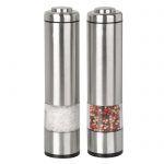 simple stainless steel bodum salt and pepper grinder design with transparent material