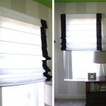 simple stylish black and white roman shades outside mount for modern bedroom  with two tones natural walls