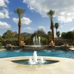 Floating Swimming Pool Fountain Water Design With Palms Tree