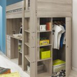 Grey Wooden Of Bunk Bed For Twins Complete With Drawers Shelfs And Wardrobe
