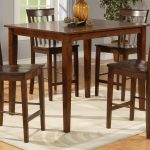 Square Dining Room Table With High Legs And 4 Chairs On Simple Rug Design