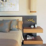 blocks-Floating-Nightstand-ideas-from-wooden-material-for-books-and-yellow-flowers-with-hanging-lamp-also-gray-ccarpet-on-the-wooden-floor