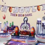 colorful super bowl party decoration idea idea on table centerpieve with ball and some food and baverage