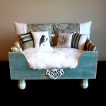 stylish dog beds with wooden bed frame plus white furry mattress and comfy cushions for small dogs