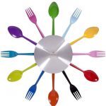 Colorful fancy wall clock idea with spoons and forks shape