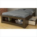 Minimalist wooden platform bed frame Ikea with under shelf and drawers
