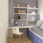 stunning and elegant gray best paint color for small room with desk and wall shelves and gray bedding with storage and glass window