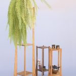 Unfinished wood stand plant with two shelves addition at base