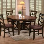 Wooden Round Dining Table Set With Leaf And Four Chairs Plus Fur Rug