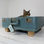 elegant navy blue contemporary cat furniture idea with suitcase form and wooden legs an