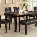 Black Leather Wooden Dinette Sets With Bench And Marble Top Table