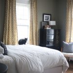 Crate And Barrel Drapes With Cool Design Pattern And White Bedding Plus Dark Corner Wooden Cabinet